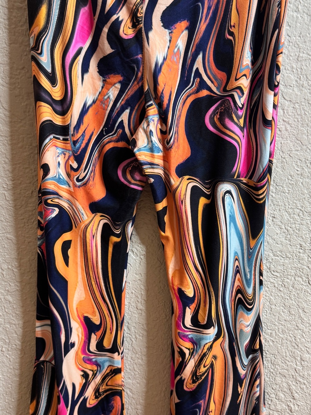 Women’s Abstract Swirl Wide-Leg Pants - Black & Orange, psychedelic bell bottoms